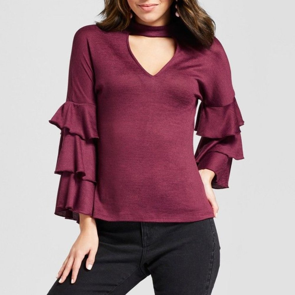 3Hearts Double Ruffle Sleeve Cut Out Top